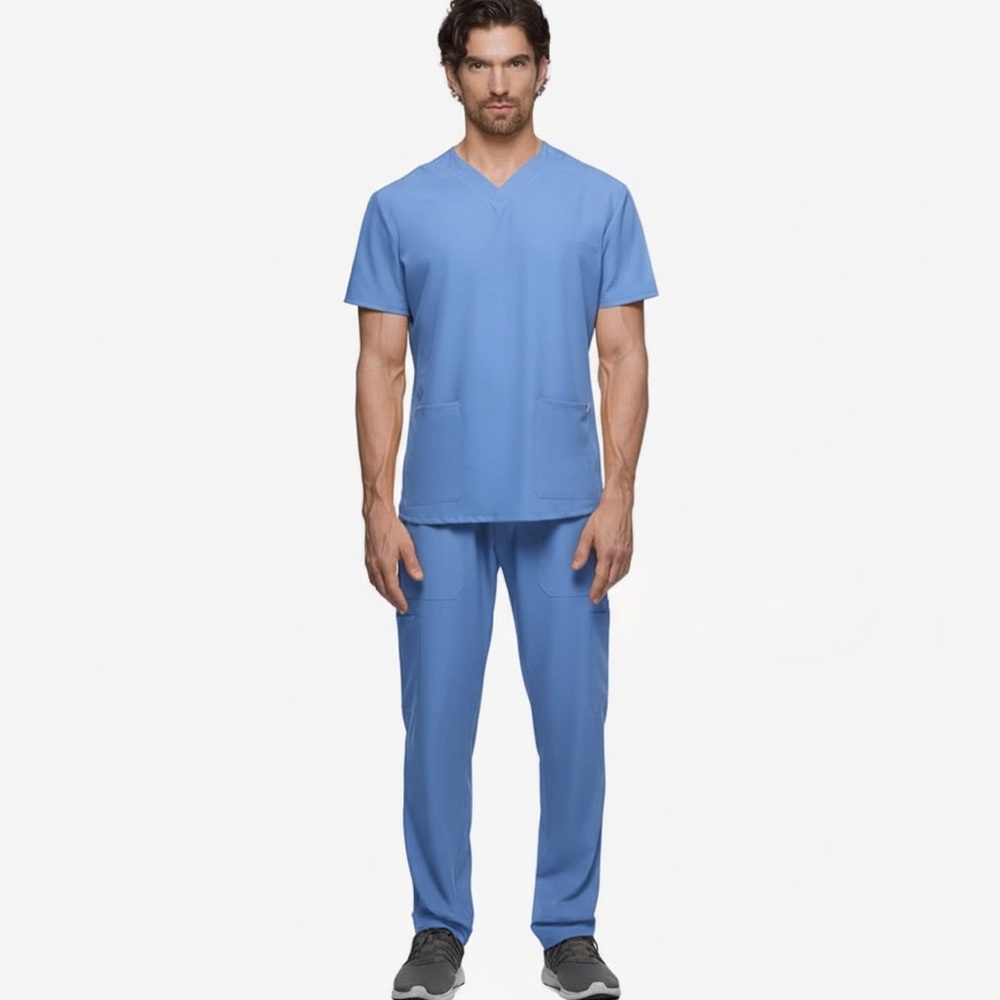 Kanaus Multipocket Men’s Scrubs Set in sky blue small nwt